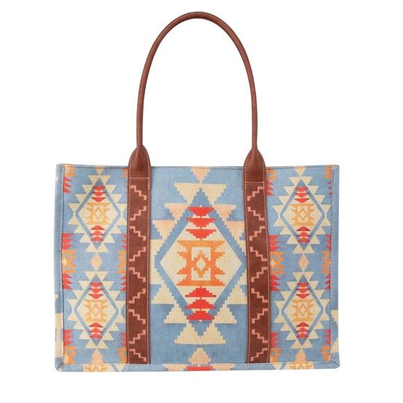 NWT! Wrangler Southwestern Pattern Dual Sided Print Canvas Wide Tote - Picture 2 of 9